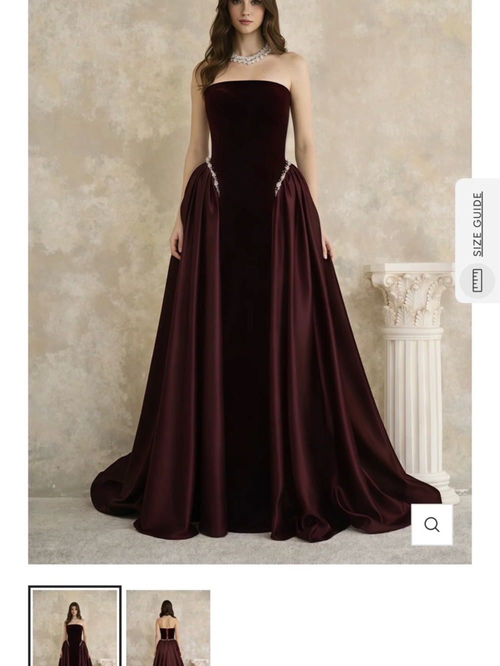 Elegant Strapless Evening Gown in Deep Burgundy